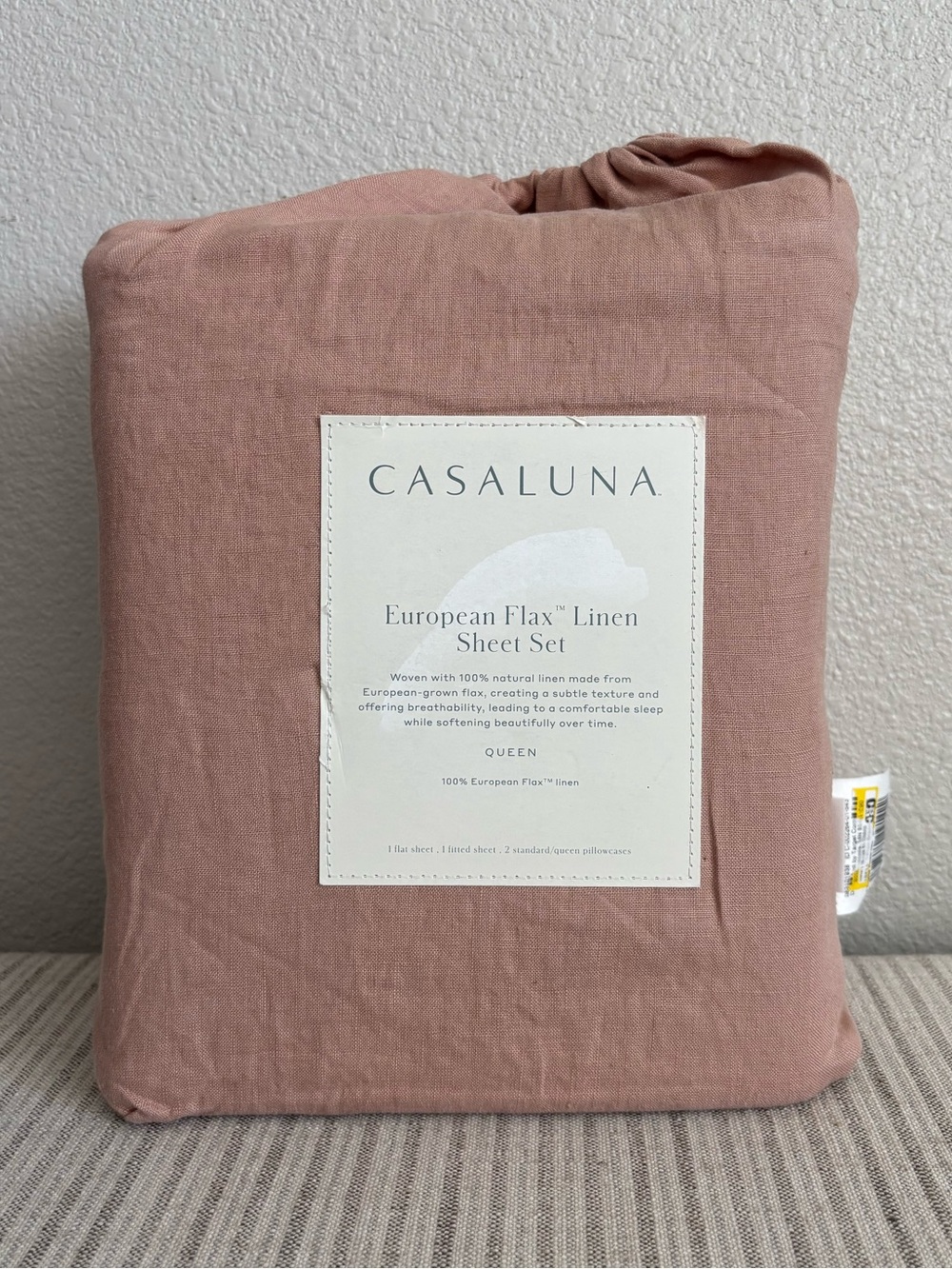 NWT Queen 100% Linen Sheet Set Light Adobe Clay - Casaluna